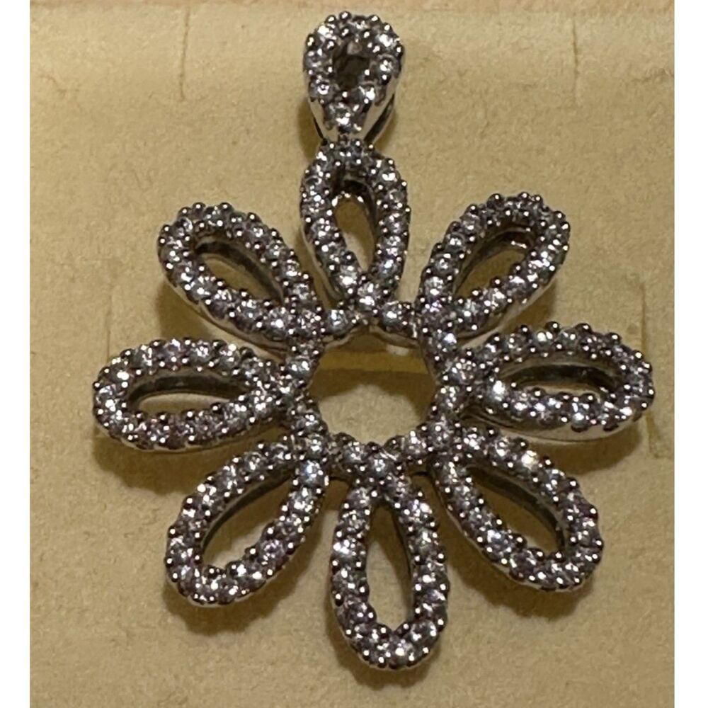 Sterling Silver 925 Diamonique Floral Snowflake Pendant Necklace Charm